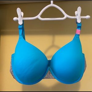 Blue padded push-up bra.